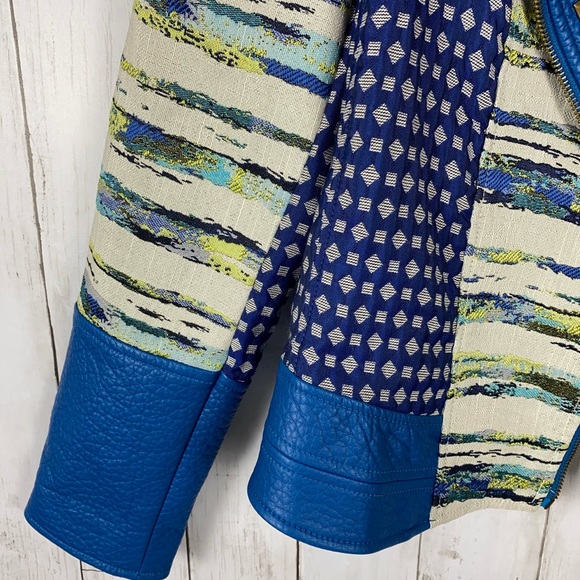 V Cristina Blue Faux Leather Studs Zippers Blazer Jacket Women’s Sz M Petite - Picture 3 of 7